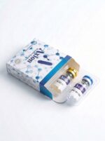 Open Axion box with PE-22-28 10 mg vial and bacteriostatic water in a blister tray
